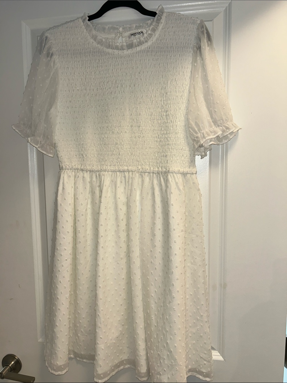 White Swiss Dot Smocked Bodice Dress